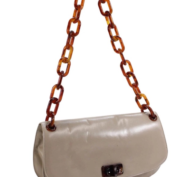 Prada Milano Cream Leather Tortoise Shell Strap Turnlock Flap Shoulder Bag - Picture 3 of 16